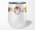 Saint Bernard #1 Pink Flowers Stainless Steel 12 oz Stemless Wine Glass