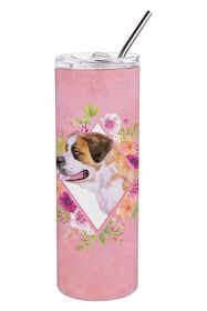 Saint Bernard #1 Pink Flowers Stainless Steel Skinny Tumbler