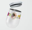 Saint Bernard #2 Pink Flowers Stainless Steel 12 oz Stemless Wine Glass