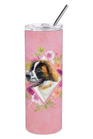 Saint Bernard #2 Pink Flowers Stainless Steel Skinny Tumbler