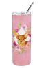 Russian Toy Terrier Pink Flowers Stainless Steel Skinny Tumbler