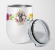 Weimaraner Pink Flowers Stainless Steel 12 oz Stemless Wine Glass