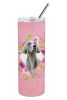 Weimaraner Pink Flowers Stainless Steel Skinny Tumbler