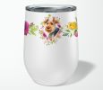 Welsh Terrier Pink Flowers Stainless Steel 12 oz Stemless Wine Glass
