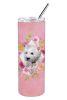 West Highland White Terrier Pink Flowers Stainless Steel Skinny Tumbler