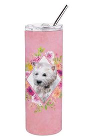 West Highland White Terrier Pink Flowers Stainless Steel Skinny Tumbler