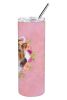 Yorkshire Terrier #1 Pink Flowers Stainless Steel Skinny Tumbler