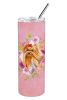Yorkshire Terrier #2 Pink Flowers Stainless Steel Skinny Tumbler