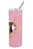 Min Pin - Black - Pink Flowers Stainless Steel Skinny Tumbler