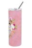 Jack Russell Terrier Pink Flowers Stainless Steel Skinny Tumbler