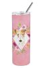 Wire Fox Terrier Pink Flowers Stainless Steel Skinny Tumbler