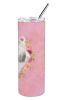 Poodle 1 - White - Standard - Pink Flowers Stainless Steel Skinny Tumbler