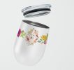 Collie - White - Pink Flowers Stainless Steel 12 oz Stemless Wine Glass