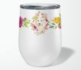 Collie - White - Pink Flowers Stainless Steel 12 oz Stemless Wine Glass