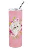 Westie Pink Flowers Stainless Steel Skinny Tumbler