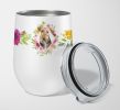 Airedale Terrier Pink Flowers Stainless Steel 12 oz Stemless Wine Glass