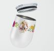 Airedale Terrier Pink Flowers Stainless Steel 12 oz Stemless Wine Glass