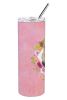 Airedale Terrier Pink Flowers Stainless Steel Skinny Tumbler