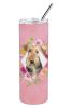 Airedale Terrier Pink Flowers Stainless Steel Skinny Tumbler