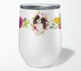 Cavalier King Charles Spaniel - Tricolor - Pink Flowers Stainless Steel 12 oz Stemless Wine Glass