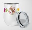 Dachshund Pink Flowers Stainless Steel 12 oz Stemless Wine Glass