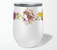 Dachshund Pink Flowers Stainless Steel 12 oz Stemless Wine Glass