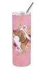 Dachshund Pink Flowers Stainless Steel Skinny Tumbler