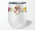Staffie Bull Terrier Pink Flowers Stainless Steel 12 oz Stemless Wine Glass