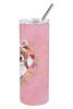 Staffie Bull Terrier Pink Flowers Stainless Steel Skinny Tumbler