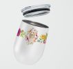 Spinone Italiano Pink Flowers Stainless Steel 12 oz Stemless Wine Glass