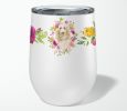 Spinone Italiano Pink Flowers Stainless Steel 12 oz Stemless Wine Glass