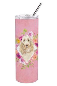 Spinone Italiano Pink Flowers Stainless Steel Skinny Tumbler