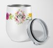 Shih Tzu - Puppy Pink Flowers Stainless Steel 12 oz Stemless Wine Glass