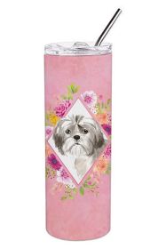 Shih Tzu - Puppy Pink Flowers Stainless Steel Skinny Tumbler
