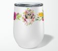 Shih Tzu 1 Pink Flowers Stainless Steel 12 oz Stemless Wine Glass