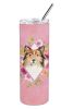Sheltie Pink Flowers Stainless Steel Skinny Tumbler