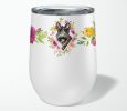Scottish Terrier Pink Flowers Stainless Steel 12 oz Stemless Wine Glass