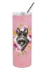Scottish Terrier Pink Flowers Stainless Steel Skinny Tumbler