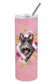 Scottish Terrier Pink Flowers Stainless Steel Skinny Tumbler