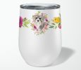 Schnauzer #1 Pink Flowers Stainless Steel 12 oz Stemless Wine Glass