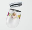 Collie Pink Flowers Stainless Steel 12 oz Stemless Wine Glass