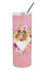 Collie Pink Flowers Stainless Steel Skinny Tumbler