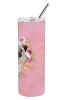 Pug 1 - Fawn - Pink Flowers Stainless Steel Skinny Tumbler