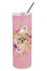 Pomeranian Pink Flowers Stainless Steel Skinny Tumbler