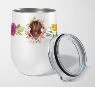 Newfoundland Pink Flowers Stainless Steel 12 oz Stemless Wine Glass