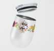 Schnauzer #2 Pink Flowers Stainless Steel 12 oz Stemless Wine Glass