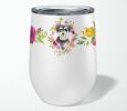 Schnauzer #2 Pink Flowers Stainless Steel 12 oz Stemless Wine Glass