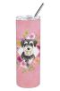 Schnauzer #2 Pink Flowers Stainless Steel Skinny Tumbler