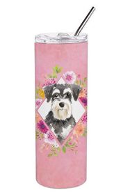 Schnauzer #2 Pink Flowers Stainless Steel Skinny Tumbler