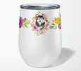Alaskan Malamute 1 Pink Flowers Stainless Steel 12 oz Stemless Wine Glass